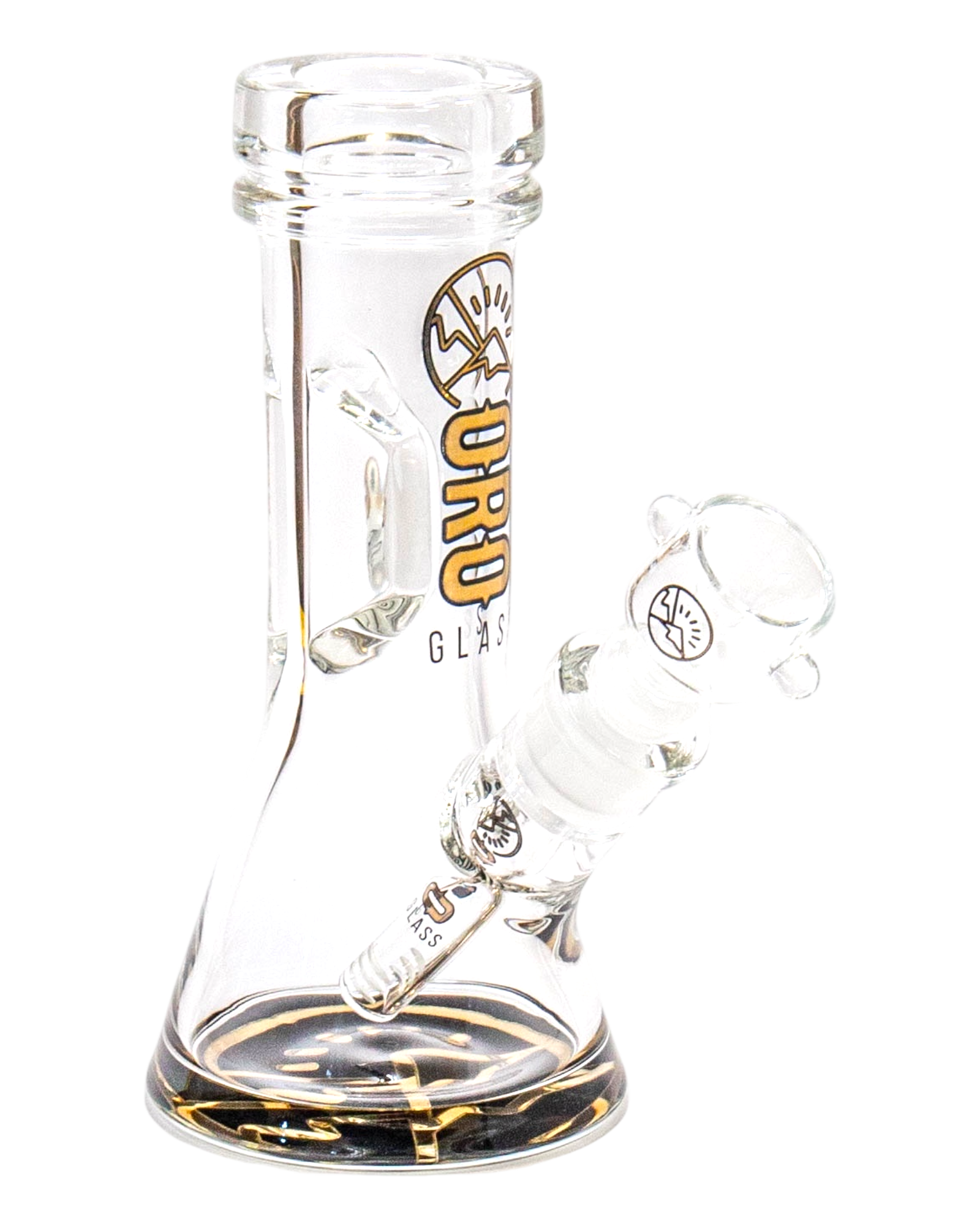 An Oro Glass Company 8.5 Karat Thick Beaker Water Pipe V2 with black base logo.