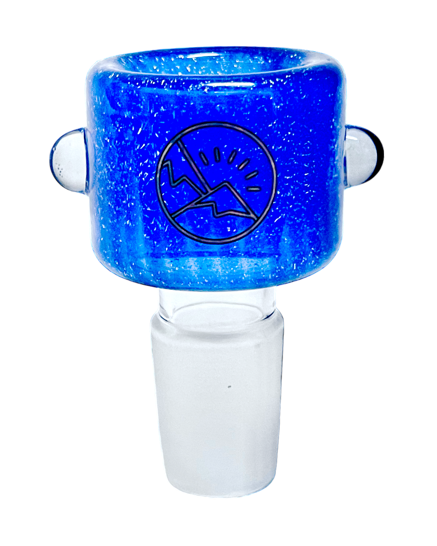 A blue 18mm Oro Glass Company Dichro Slide Bowl.