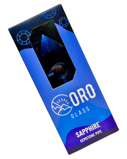 A Sapphire Oro Gemstone Pipe in its packaging.