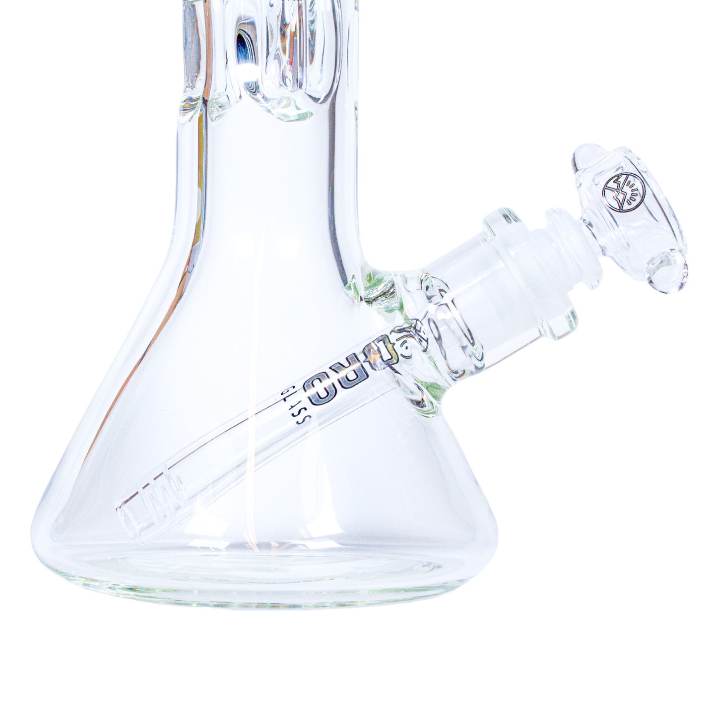 An Oro Glass Company 18mm to 14mm Diffused Downstem inside an Oro Glass Company Thick Beaker Water Pipe.