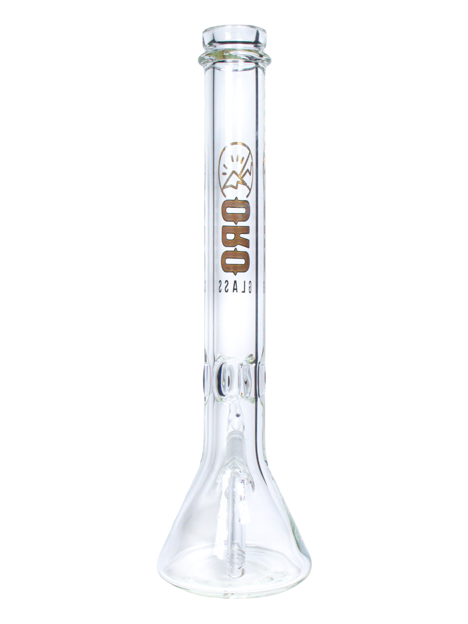 The back of an Oro Glass Company 18 Karat Thick Beaker Water Pipe.