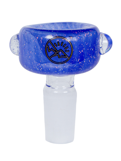A blue 14mm Oro Glass Company Dichro Slide Bowl.