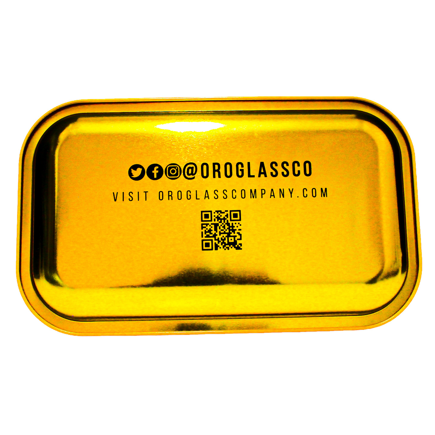 The back of an Oro Glass Company Portal Rolling Tray.
