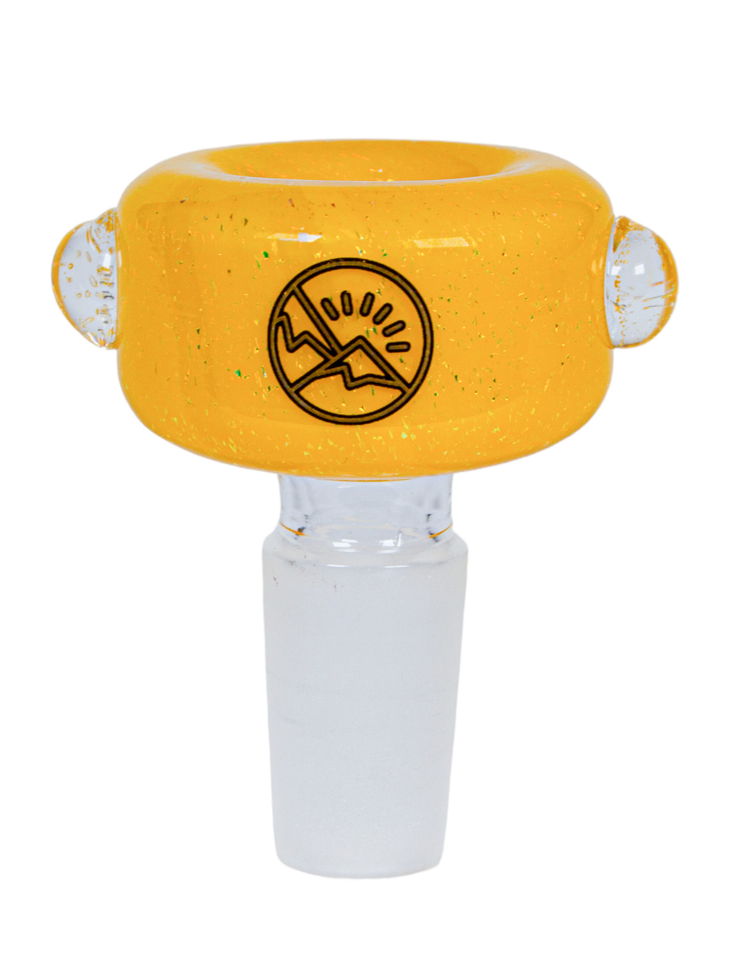 A yellow 14mm Oro Glass Company Dichro Slide Bowl.