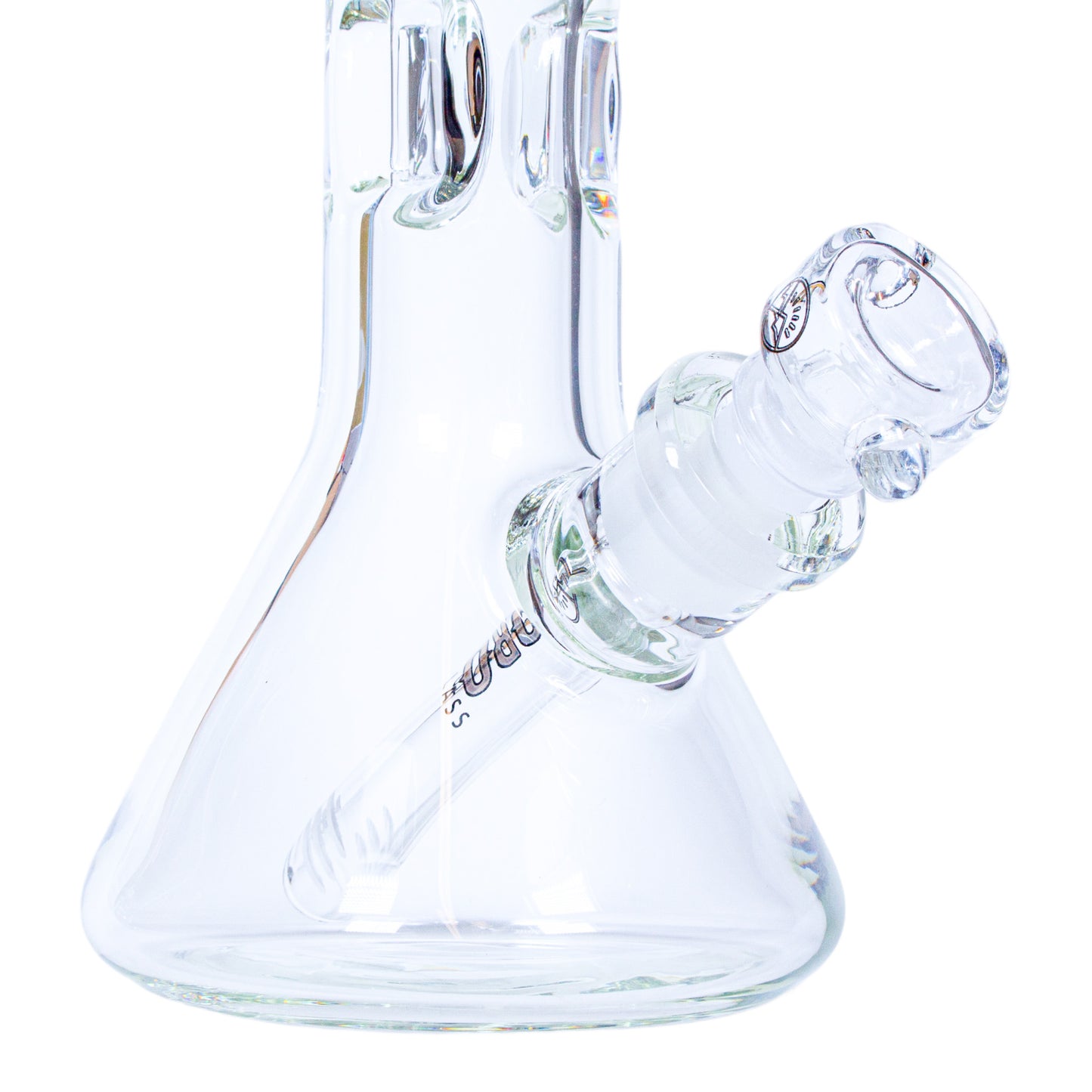 A 14mm Oro Glass Company Clear Slide Bowl in an Oro Glass Company Thick Beaker Water Pipe.