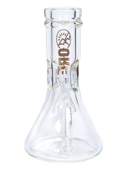 The back of an Oro Glass Company 8.5 Karat Thick Beaker Water Pipe.