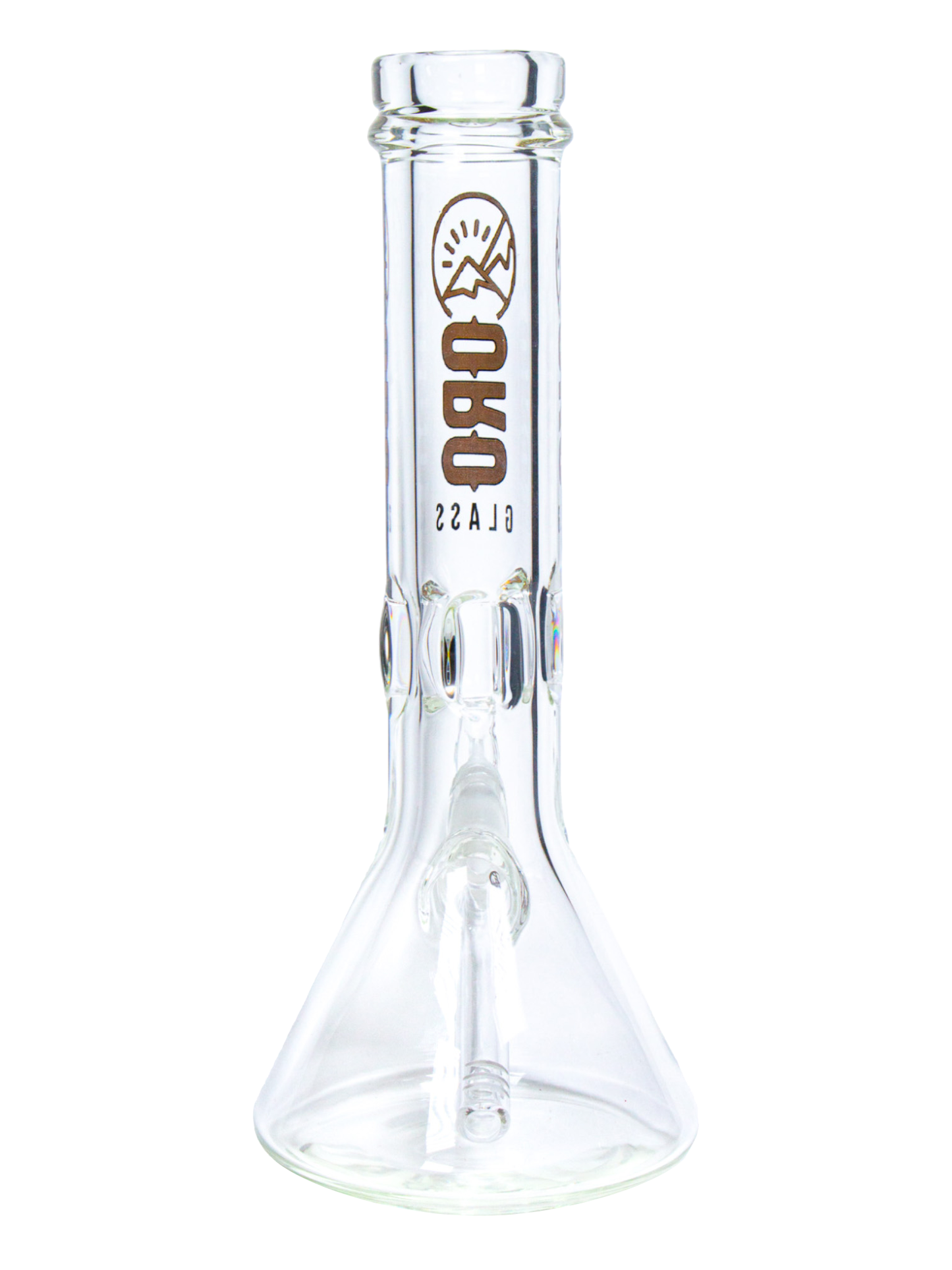 The back of an Oro Glass Company 12 Karat Thick Beaker Water Pipe.