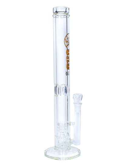 The side of an Oro Glass Company Mother Lode Thick Straight Tube Water Pipe.