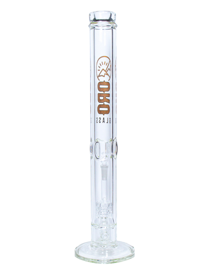 The back of an Oro Glass Company Mother Lode Thick Straight Tube Water Pipe.