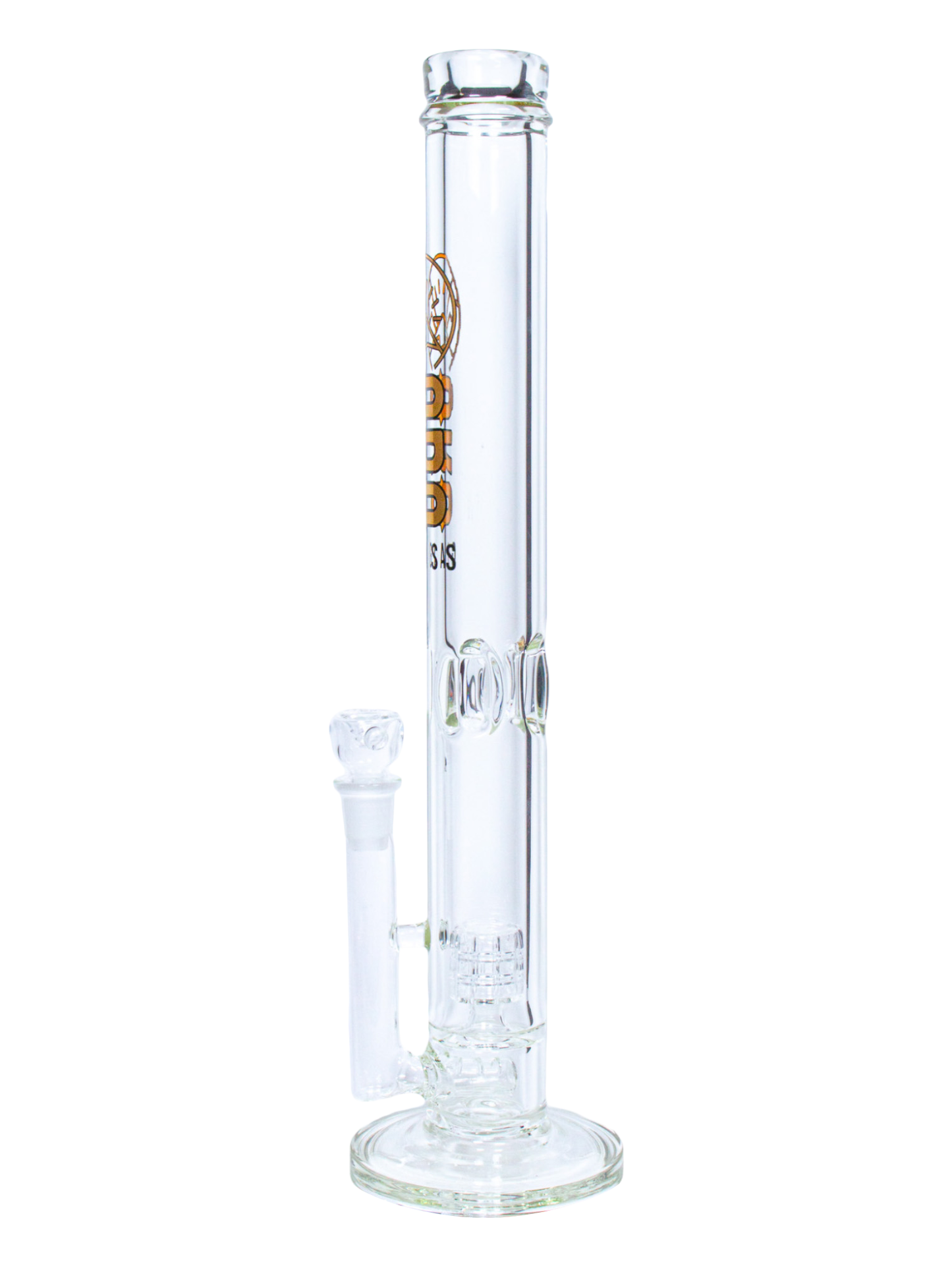 The side of an Oro Glass Company Mother Lode Thick Straight Tube Water Pipe.