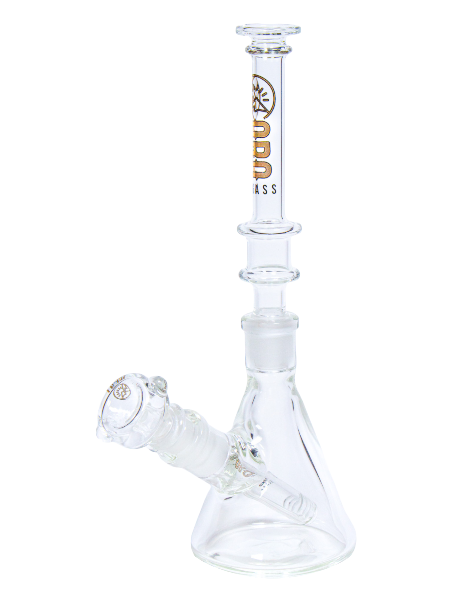 An Oro Glass Company Highbanker Modular Water Pipe set up as a beaker.