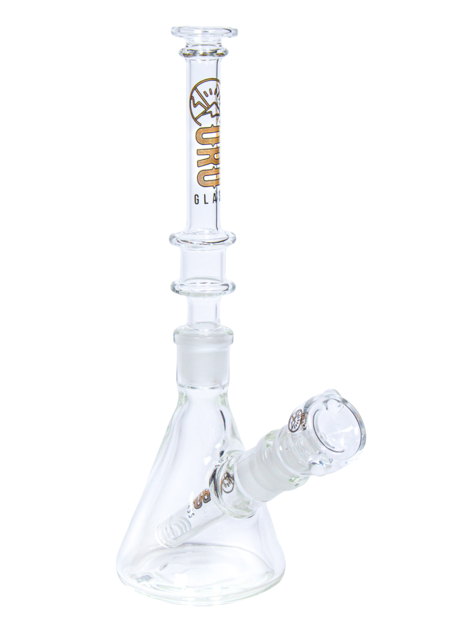 An Oro Glass Company Highbanker Modular Water Pipe set up as a beaker.
