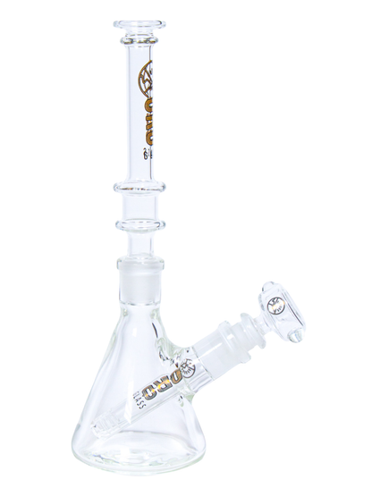 The side of an Oro Glass Company Highbanker Modular Water Pipe set up as a beaker.
